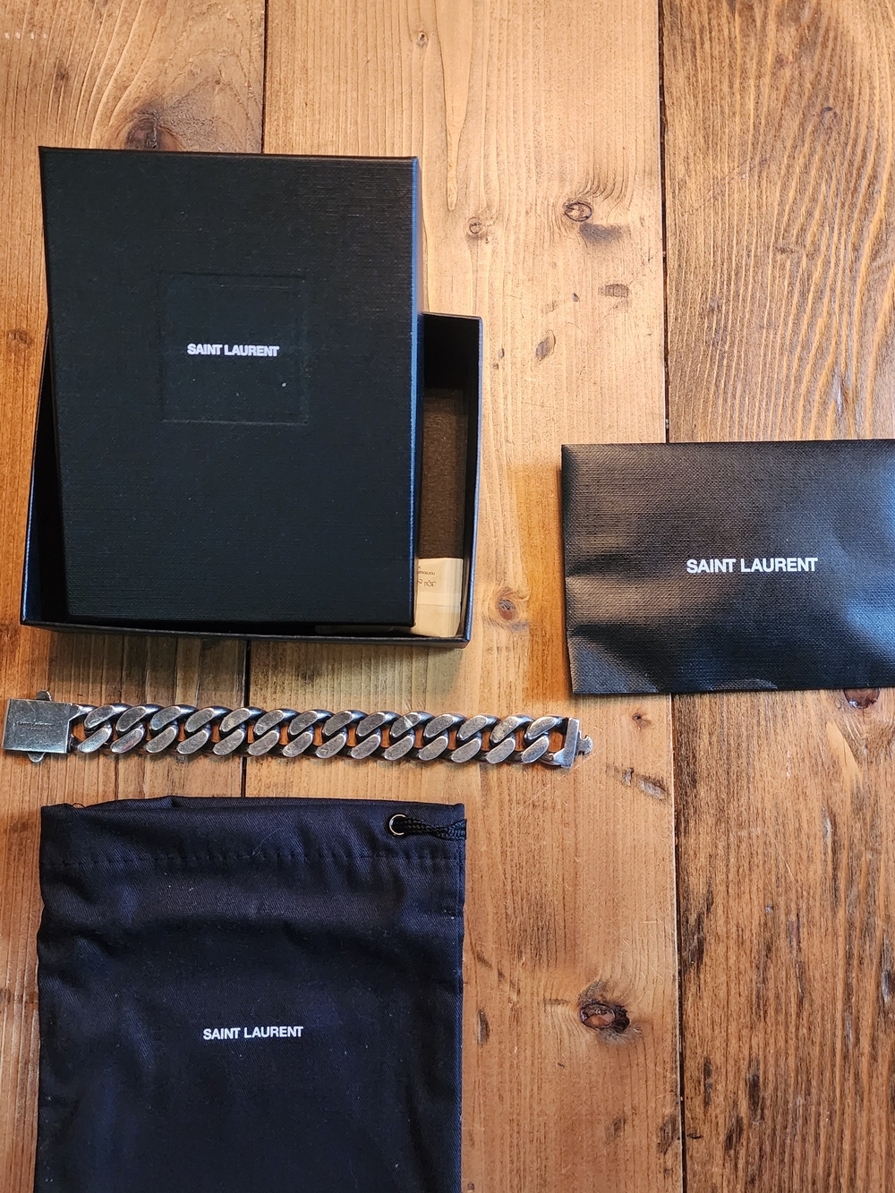 Saint Laurent Gourmette Chain Bracelet Silver w/ Box & Dust Bag